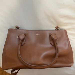 Lauren by Ralph Lauren brown leather structured handle purse w crossbody strap